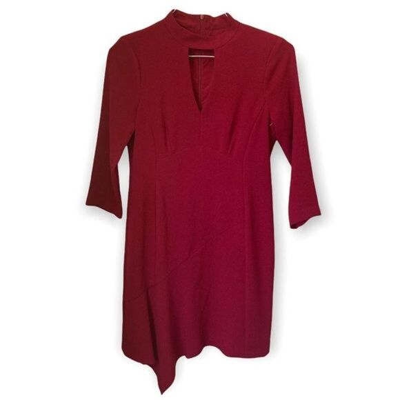 NANETTE LEPORE Red Mini Dress Keyhole Neck Three Quarter Sleeve Size 2 Holiday - Picture 1 of 5